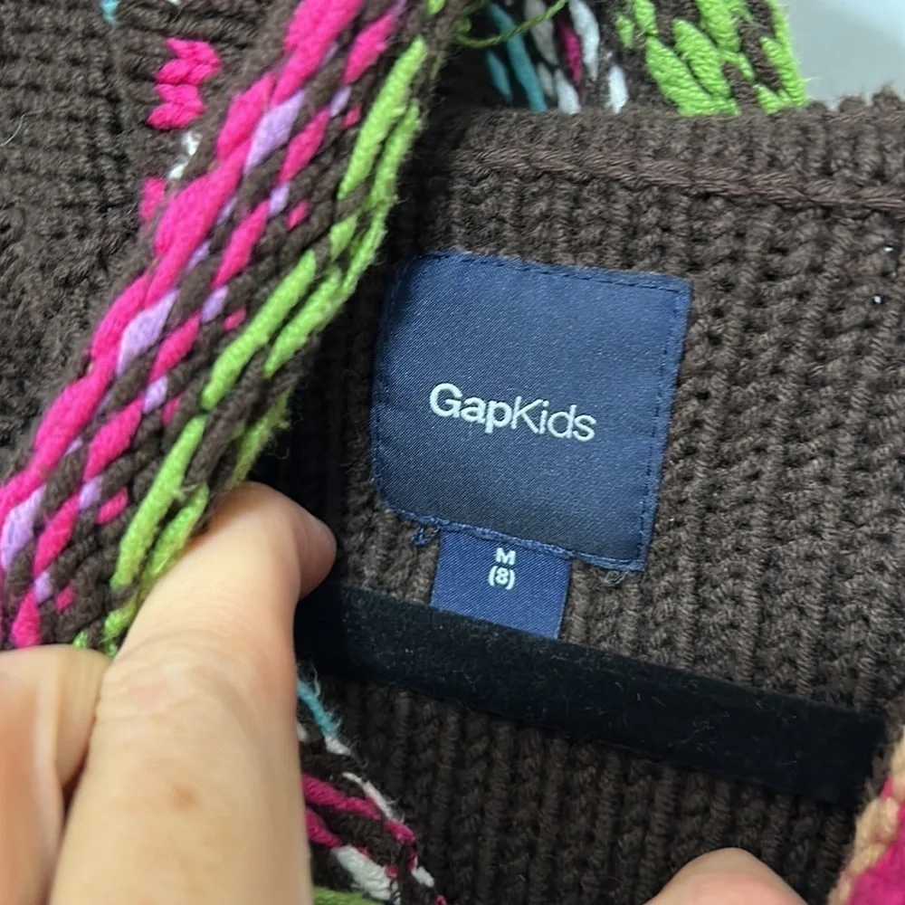 Gap Kids Brown Knit Cardigan Sweater Hooded Boho Trim Size M 8